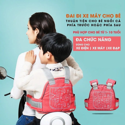 Đai đi xe máy cho bé phản quang, thoáng khí sử dụng khóa 2 cấp bền chắc, chống bụi bẩn