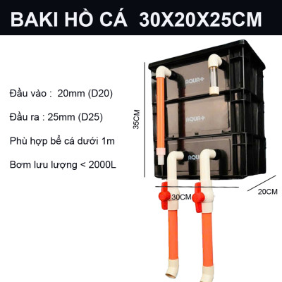Bộ Lọc Nước Hồ Cá Koi 200-400L: Thùng Baki 3 Tầng, Bơm Baoyu 30W, Đèn UV 5W, Vật Liệu Lọc Đầy Đủ ( A)