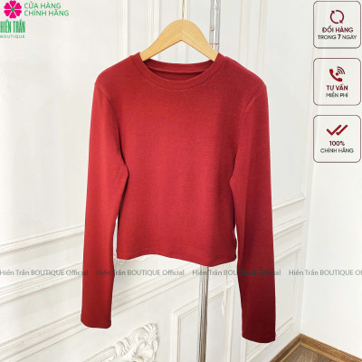 Áo thun trơn Hiền Trần BOUTIQUE cổ tròn crop dáng lỡ tay dài mặc thu đông siêu xinh cho nữ - Top Nữ Women A10