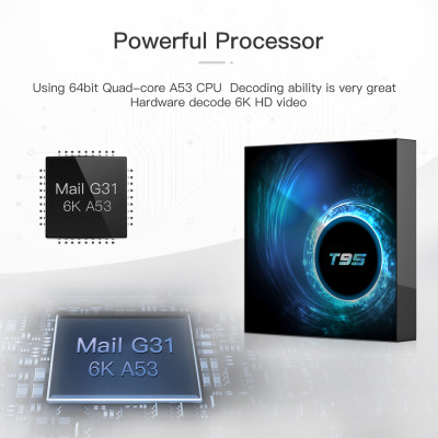 Android tivi box T95 điều khiển cử chỉ và giọng nói tiếng việt có Bluetooth 4GB RAM 32GB ROM android 10 voice wifi kép 2 băng tần có cài sẵn ứng dụng truyền hình miễn phí vĩnh viễn, phim HD - Hàng Nhập Khẩu