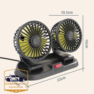 Quạt Đôi Ô Tô Xoay 360 Độ Gió Mạnh Kèm Bảng Số Điện Thoại Ô Tô, Quạt 12V - Hàng Nhập Khẩu