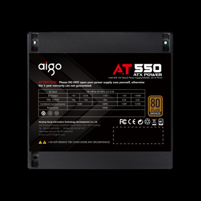 BỘ NGUỒN MÁY TÍNH AIGO MODEL AT550 CÔNG SUẤT 550W, APFC, DC TO DC 80 PLUS BZONE - Hàng chính hãng