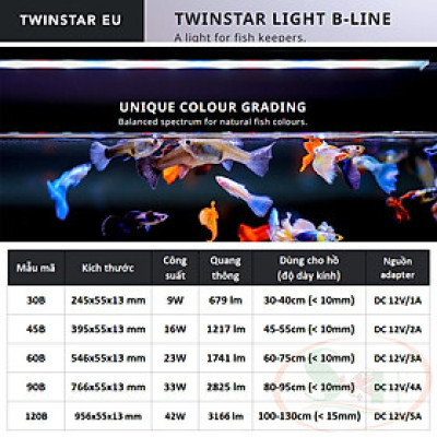 Đèn led Twinstar B Line WRGB 30B, 45B, 60B, 90B, 120B quang phổ cao cấp bể cá tép thủy sinh