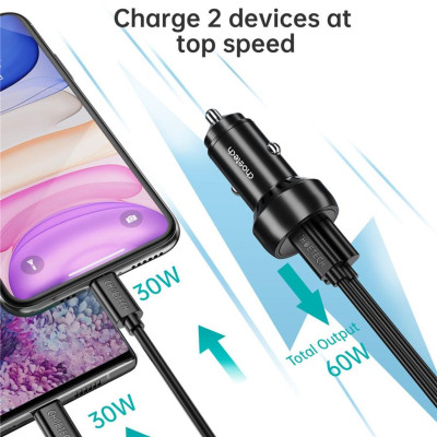 Tẩu sạc CHOETECH TC0014 nhanh 60W dùng trên ô tô (Hàng chính hãng)