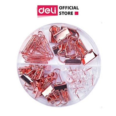 Bộ phụ kiện Deli - Set ghim vòng + ghim mũ + kẹp bướm - Mạ vàng hồng - 1 hộp - 78553