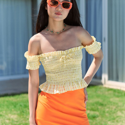 DOTTIE - Chân váy ngắn vạt tròn nữ cam S0127