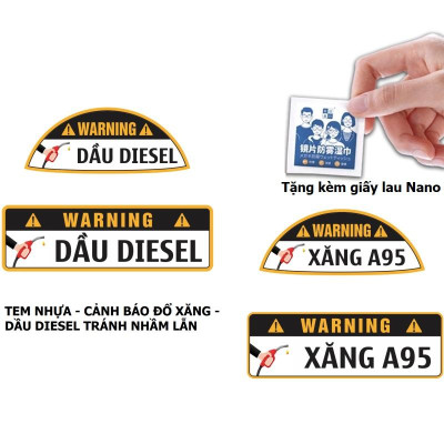 Tem Nhựa Dán Cảnh Báo Đổ Dầu Diesel - Đổ Xăng Cho Xe ôTô, An Toàn, Tiện Dụng Khi Đổ Xăng, Tránh Nhầm Lẫn. TakyHome 9100