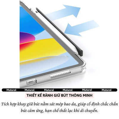 Bao da Cho IPAD Gen 11 A16 2025 / Gen 10 10.9 inch 2022 hiệu Mutural Clear Pro - Lưng PC trong suốt , viền TPU, Có Khay Đựng Bút, Bao Da Thông Minh, tự động tắt mở màn hình - Hàng nhập khẩu