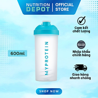 Bình Lắc Shaker MyProtein 600ml màu trắng trong, bình nước thể thao - bi lắc bằng thép không gỉ, hòa tan bột dễ dàng