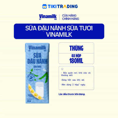 Thùng 48 hộp sữa đậu nành sữa tươi ít đường Vinamilk 180ml