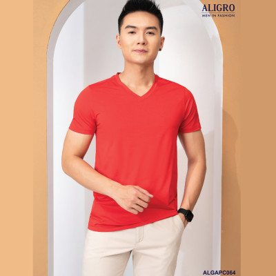 Áo thun nam ALIGRO chất liệu thun lạnh cổ tim kiểu dáng thể thao thấm hút tốt co giãn thoải mái 