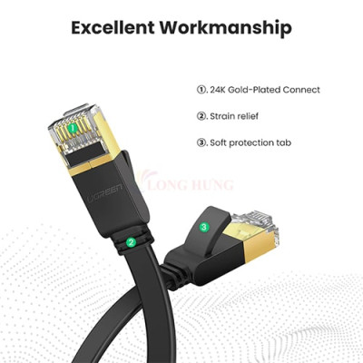 Cáp mạng dạng dẹt đen đúc sẵn Ugreen Cat7 STP Lan Cable Flat Design NW106 - Hàng chính hãng