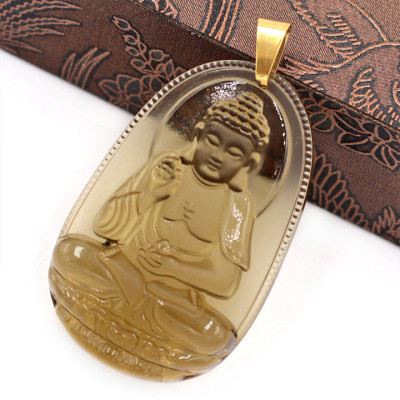 Mặt dây chuyền Phật A Di Đà - đá Obsidian( thạch anh khói ) 3.6cm MPOB7 - tuổi Tuất, Hợi