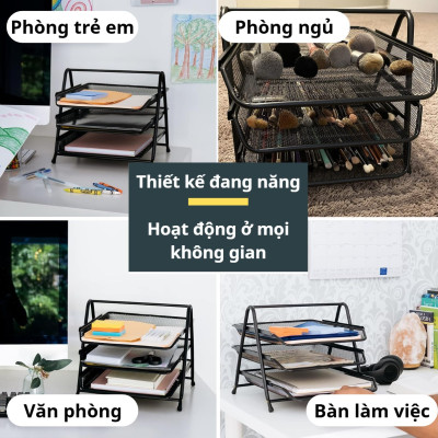 Khay Tài Liệu 3 Ngăn Để Bàn Khay Đựng Hồ Sơ Giấy Tờ Văn Phòng Học Sinh Bằng Kim Loại Có Thể Tháo Rời