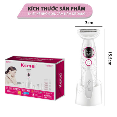 Máy tẩy lông đa năng 11in1 Kemei KM-7101 gồm đầu thay thế chuyên dụng cạo lông, sử dụng toàn thân - Chính hãng