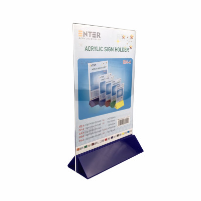 Kệ menu nhà hàng, Standee mica để bàn, Bảng quét mã QR Code, Kệ mica 2 mặt Enter E06-A 210x300mm đế lùa uốn chân chữ A