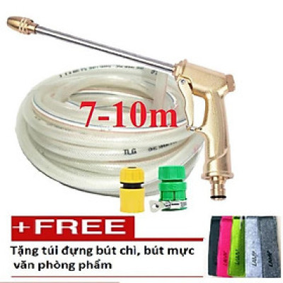  Bộ dây vòi xịt nước rửa xe, tưới cây . tăng áp 3 lần, loại 7m, 10m 206701-3 đầu đồng,cút,+ tặng túi đựng bút