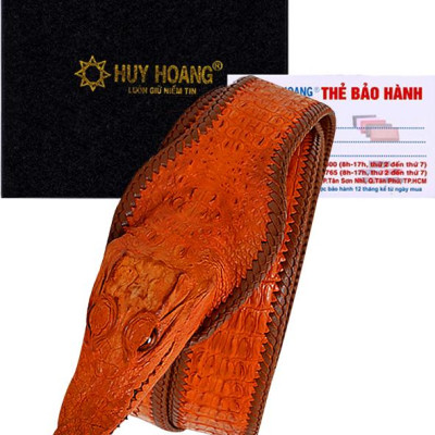 Thắt Lưng Nam Da Cá Sấu Nguyên Con Lớn Đầu Cá Sấu Huy Hoàng HT4254 - Vàng