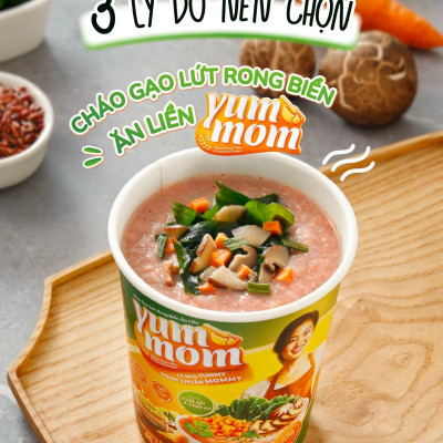 Thùng 24 ly cháo gạo lứt rong biển yến mạch ăn liền Yum Mom 45g TÂM MINH FOODS cho bé ăn dặm