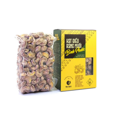 Hạt Điều vỏ lụa rang muối Bình Phước, loại A+, hộp giấy 500g chuyên dùng biếu tặng