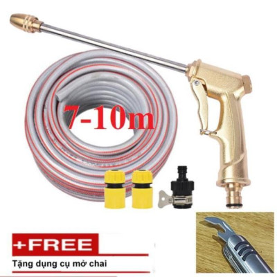  Bộ dây vòi xịt nước rửa xe, tưới cây .tăng áp 3 lần,loại 7m,10m 206701-3 đầu đồng,cút,nối đen+tặng mở chai