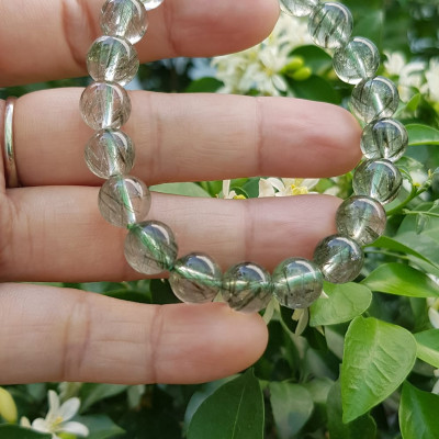 Vòng tay nữ đá thạch anh tóc xanh tự nhiên 9mm trong bóng nhuyễn mượt đẹp  Size vòng 9mm Nữ mệnh Thủy Mộc hỏa đeo ạ