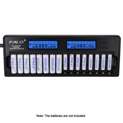 Bộ sạc pin thông minh đa năng PALO PL-NC31 Hai màn hình LCD 3 inch Bộ sạc thông minh nhanh chóng w / 16 Khe cắm pin cho - Đen - Phích cắm Hoa Kỳ