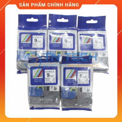 Nhãn In HZE-FX221 - Đen nền trắng 9mm x 8m - Dùng cho máy in BROTHER - AIMO - PUTY [Hàng nhập khẩu]
