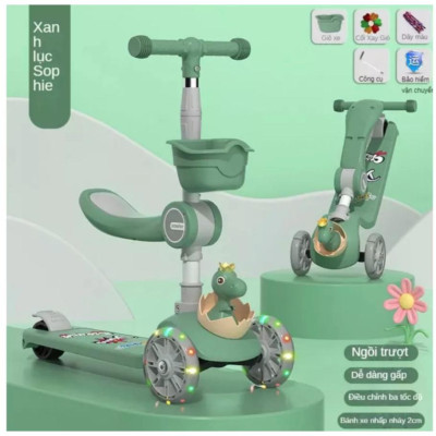 Xe trượt scooter cho trẻ em có  đèn, ghế ngồi 2in1 có giỏ đồ mẫu mới - Xe đồ chơi cho bé