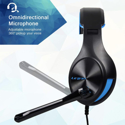 Tai nghe chơi game LETTON L6 3,5 mm âm thanh nổi trên tai với micrô có thể điều chỉnh cho PC máy tính xách tay Điện thoại thông minh