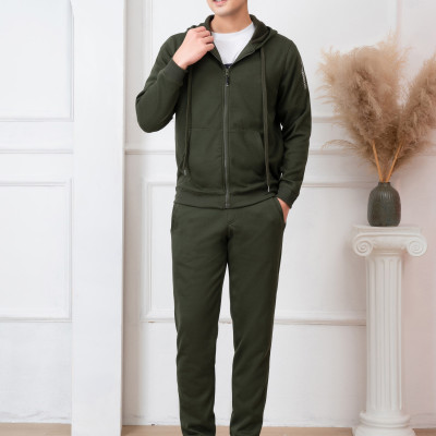 Bộ nỉ hoddie ALIGRO kéo khóa có mũ màu xanh rêu BN.16