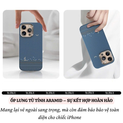 Ốp lưng sợi Aramid Carbon Kevlar sạc từ tính cho iPhone 16 Pro Max / iP 16 Pro hiệu WIWU Aramid Armor Magnetic - Khung viền camera kim loại kim giá đỡ, chất liệu cao cấp - hàng nhập khẩu