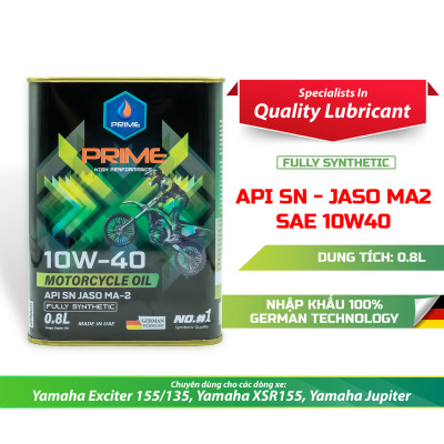 Nhớt Xe Máy PRIME Lon 800ML Tổng Hợp Toàn Phần, SAE 10W40, API SN, JASO MA2, Nhập Khẩu Chính Hãng
