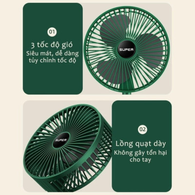 Quạt Mini Gấp Gọn 3 Tốc Độ Gió - Xoay 360 Độ, Sạc USB, Pin Dung Lượng Lớn Loại Tốt