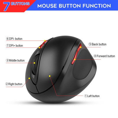 Chuột không dây dọc HXSJ T33 2.4GHz 7 phím 2400DPI cho máy tính xách tay PC 