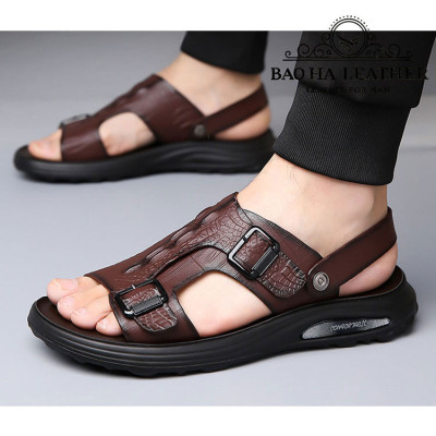 Dép nam quai ngang da dập nổi BHD7100 Dép quai hậu nam