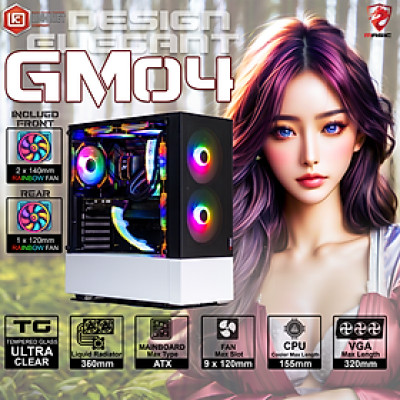 CASE MAGIC GM-04 BLACK AND WHITE GLASS 3 FAN (ATX) - Hàng chính hãng