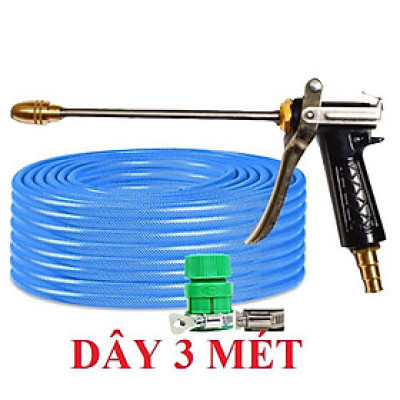 Vòi Xịt️Evoucher Bộ dây vòi xịt nước rửa xe, tưới cây , tăng áp 3 lần, loại 3m, 5m 206318E đầu đồng, đai, nối, d.vàng