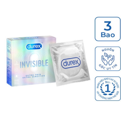 Bao Cao Su Durex Siêu Mỏng Invisible Hộp 3 Cái - Mềm Mại - Nhiều Chất Bôi Trơn