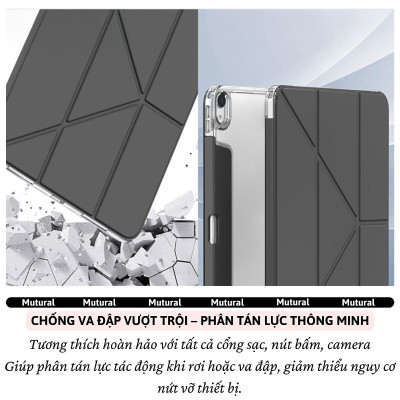Bao da Cho IPAD Gen 11 A16 2025 / Gen 10 10.9 inch 2022 hiệu Mutural Clear Pro - Lưng PC trong suốt , viền TPU, Có Khay Đựng Bút, Bao Da Thông Minh, tự động tắt mở màn hình - Hàng nhập khẩu