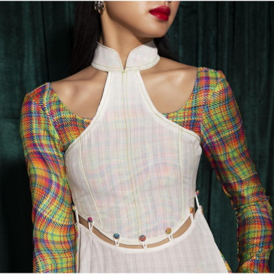 Áo Dài Croptop Cách Tân Tartan - 