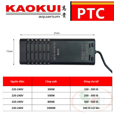 Sưởi điện tử KaoKui PTC Heating Rods 300W / 500W / 1000W giữ ấm nhiệt chính xác bể cá tép thủy sinh