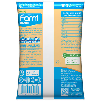 Thùng Sữa Đậu Nành Vinasoy Fami Canxi Nguyên vị (200ml x 40 Bịch)