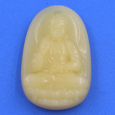 [Tuổi Tuất, Hợi] Mặt Dây Chuyền Phật A Di Đà Đá Ngọc Tủy Vàng 3.6cm - Mặt Size Nhỏ - Tặng Kèm Móc Inox - Phong Thủy 868 - May Mắn - Bình An