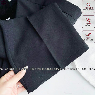 Quần ống rộng Hiền Trần BOUTIQUE lưng cạp cao 1 cúc baggy vải nữ dài suông loe culottes màu đen