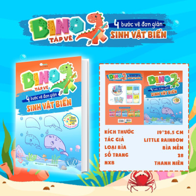 Sách - Dino Tập Vẽ - 4 Bước Vẽ Đơn Giản Sinh Vật Biển - Megabook