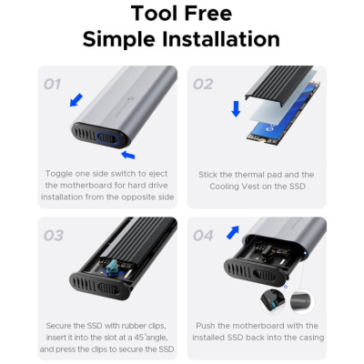 Đế ổ cứng (Docking) SSD ORICO 1 khe cắm M.2 NVME + SATA TypeC - Hàng Chính Hãng