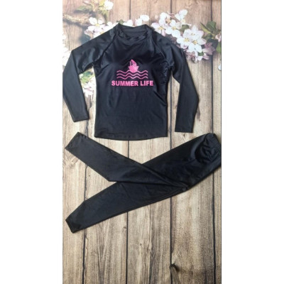 Bộ đồ bơi áo tay dài quần dài cao cấp chất thun xịn đường may mũi chỉ chắc chắn họa tiết chữ in sắc nét thời trang