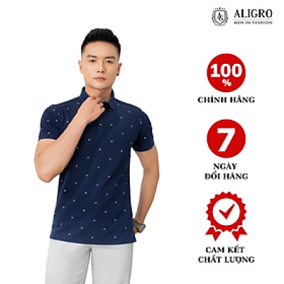Áo polo cộc tay nam Aligro họa tiết màu navy ALGPLO63