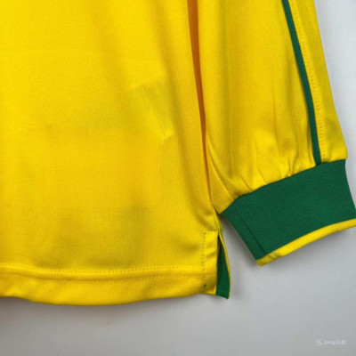 Áo Bóng Đá Retro Tuyển Brazil 1998 Dài Tay - Sân Nhà bản cao cấp vải Cotton Polyester